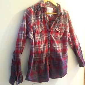 Maurice’s Plaid button down with pearl buttons